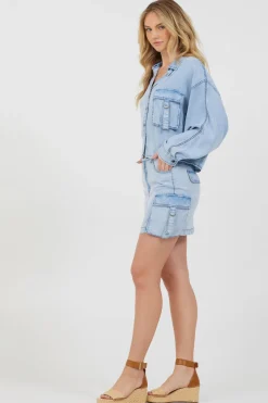 Flash Sale Washed Denim Tencel Cargo Pocket Skirt All Bottoms