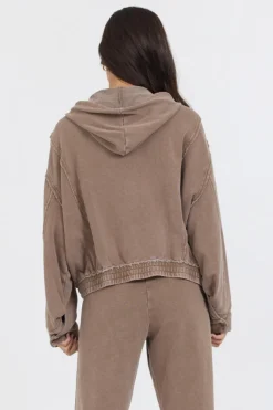 Store Washed Mocha Garment Dye French Terry Zip Up Hoodie All Tops|Hoodies
