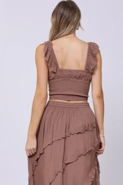 Best Sale Washed Mocha Rayon Crinkle Flutter Sleeve Top All Tops