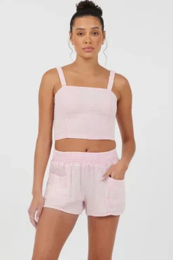 Hot Washed Pink Gauze Cropped Tank All Tops|Tanks