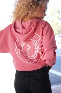 Fashion Washed Red "Social Club" Pigment Dyed Hoodie All Tops|Hoodies