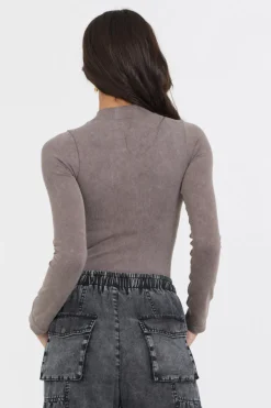 Store Washed Taupe Seamless Mock Neck Top All Tops