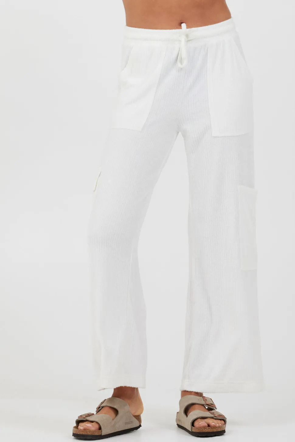 Fashion White Cord Terry Cargo Pants All Bottoms