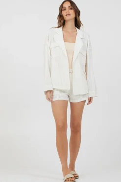 Discount White Cotton Relaxed Blazer Outerwear