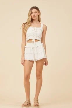 Hot White Lacey Trim Layered Tank All Tops|Tanks