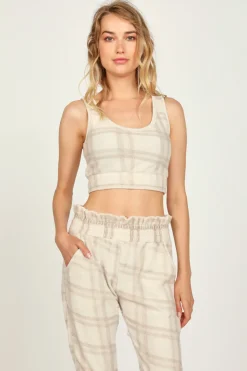 Best Sale Winter Plaid Reverse Burnout Crop Top All Tops